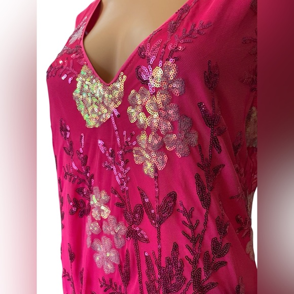 Pink Silver Sequin Embroidered Floral Preppy Barbie Glam Party Midi Dress - Picture 3 of 8